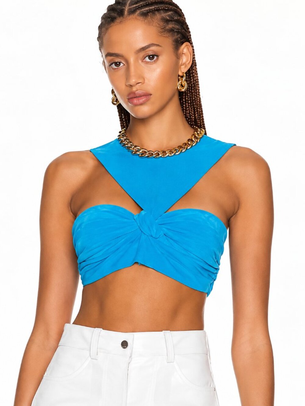 LaQuan Smith Suede Leather Cutout Twist Crop Top Aqua Size M 6-8 NWT